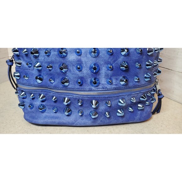 Traci Lynn Studded Backpack Purse Blue Faux Leather Spike Studs Denim Look NWOT main image 6